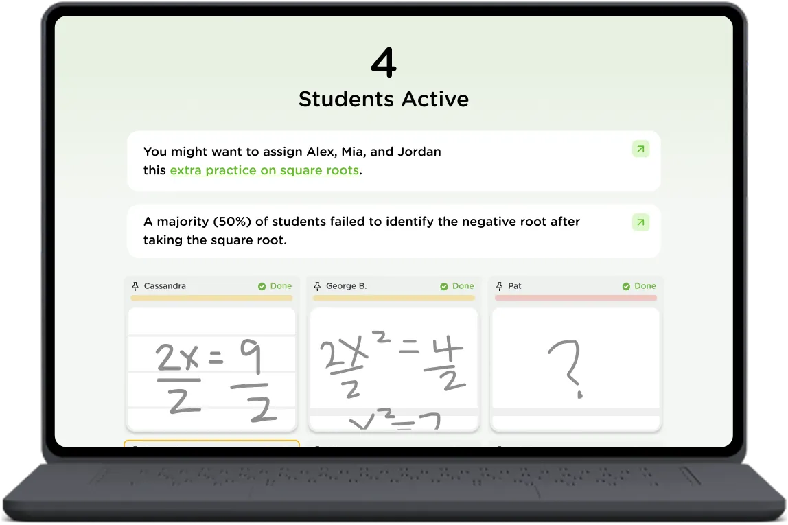 Dashboard showing student work in real-time